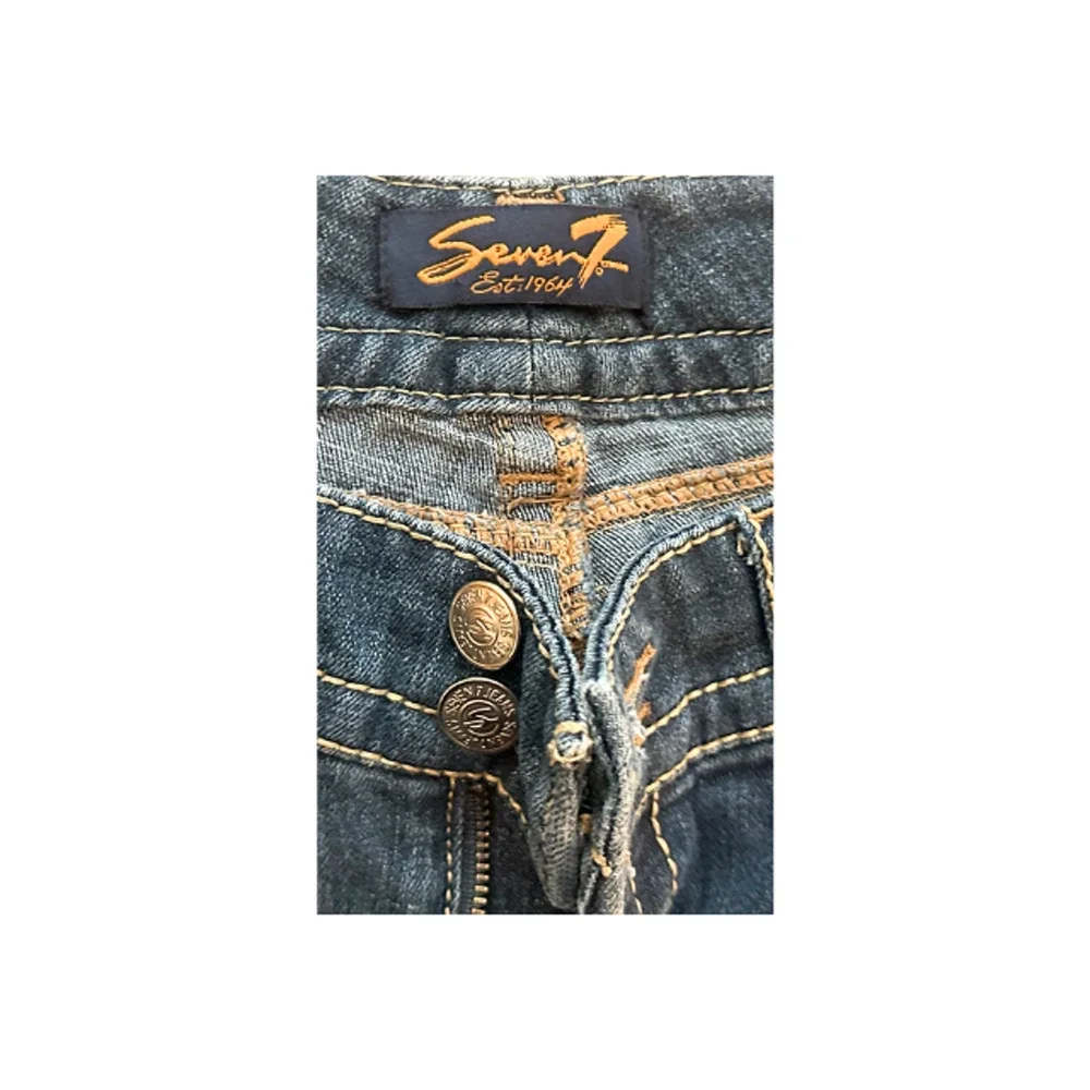 Seven7 Jeans Ankle Cropped Stretch Embroidered Pockets Blue Women’s Size 32